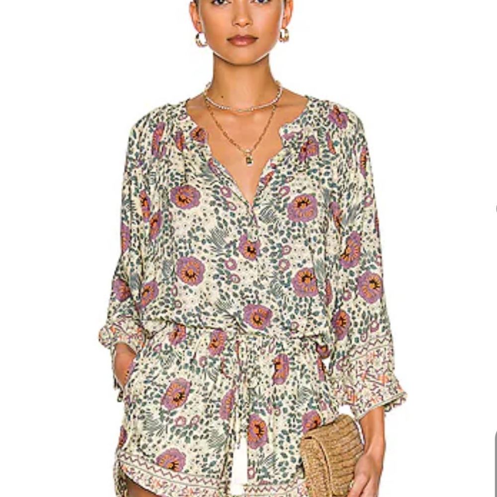 Natalie Martin Purple and Green 3/4 Sleeve Relaxed Blouse